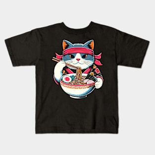 Retro Japanese Kawaii Anime Ramen Cat Kids T-Shirt